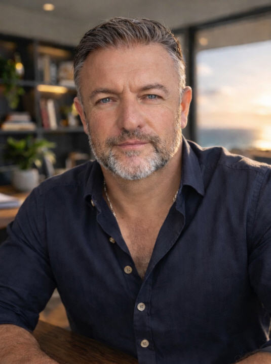 Marco J Olivier author portrait in office